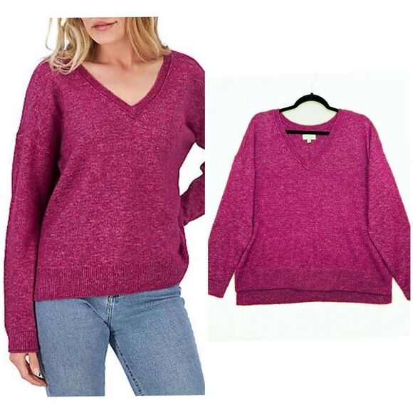 Lucky Brand Magenta V-Neck Sweater Wool Blend Size M NWOT Lightweight Casual - Picture 1 of 10
